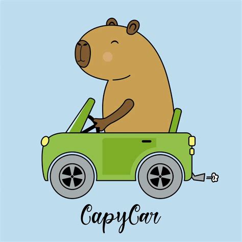 Capybara in a car, greeting card, isolated on blue background. Funny cute driver 26292339 Vector ...