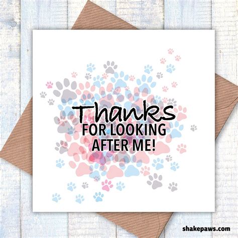 Thanks for Looking After Me greetings card from the dog or cat, dog or ...