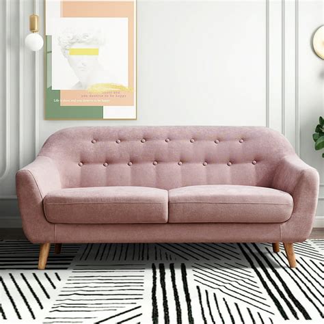 Clearance! Mid Century Modern Couch, Pink Loveseat Fabric Sofa for ...