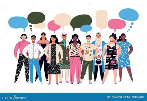 Diversity Crowd - Diverse Group Of Cartoon People With Speech Bubbles ...