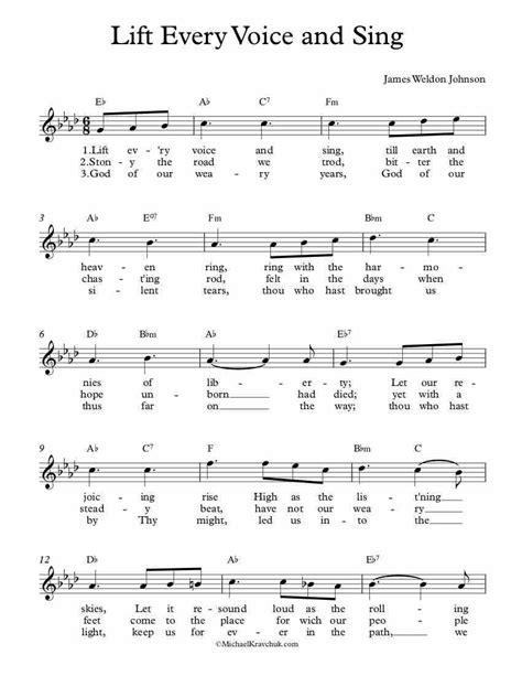 Free Lead Sheet – Lift Every Voice And Sing | Piano sheet music free ...