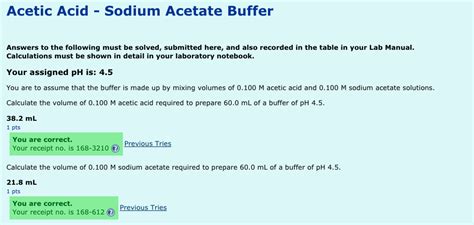 Solved Acetic Acid - Sodium Acetate Buffer Answers to the | Chegg.com