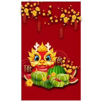Vietnamese Spring Festival Year Of The Dragon Apricot Blossom Watermelon Zongzi Traditional ...