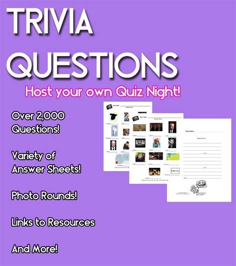 Trivia Questions! Host Your Own Trivia Night! Includes Thousands of Questions, Answer Sheets ...