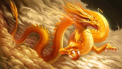 Download Golden Yellow Dragon Anime In The Clouds Wallpaper ...