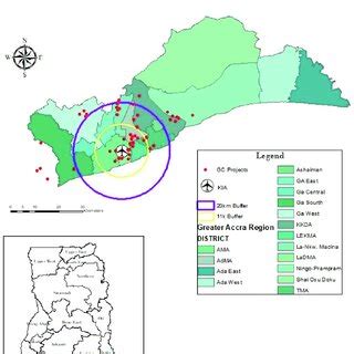 Map of Greater Accra Region showing sampled gated community projects ...