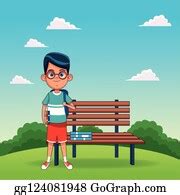 1 Cartoon Happy Boy Standing Nex To Park Bench Clip Art | Royalty Free ...