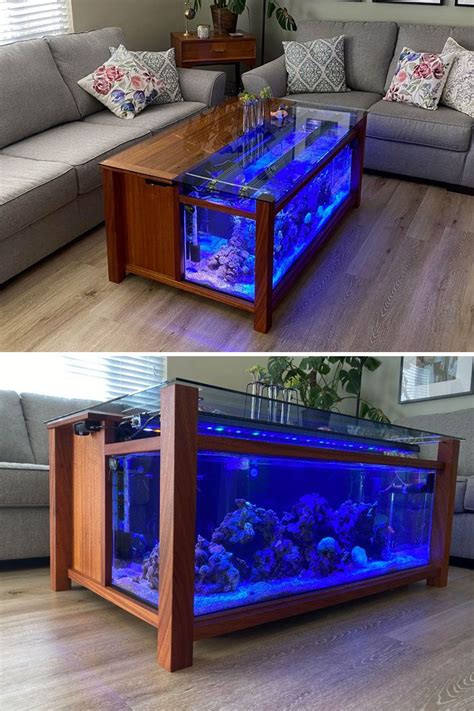 the fish tank is built into a coffee table
