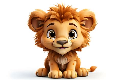 Premium Photo | Cute animated lion with large eyes sitting on white background