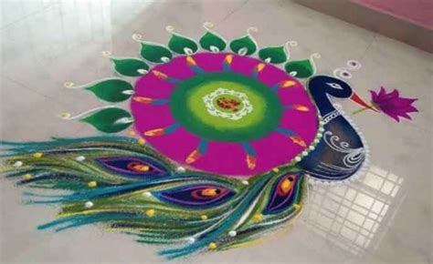 Beautiful Peacock Rangoli Designs with Easy, Simple Tricks & Images