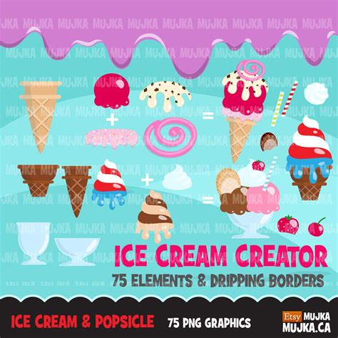 Ice Cream Creator Clipart. Popsicle Graphics Colorful Bakery - Etsy UK | Scrapbooking set ...