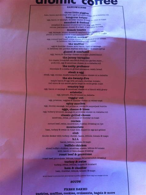 Atomic Coffee Menu, Menu for Atomic Coffee, Tallahassee, Tallahassee - Urbanspoon/Zomato