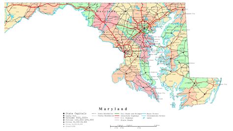 Large detailed administrative map of Maryland state with roads ...