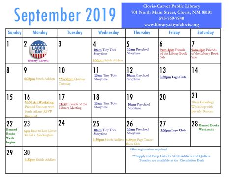 Library Events for September 2019 - City of Clovis, New Mexico