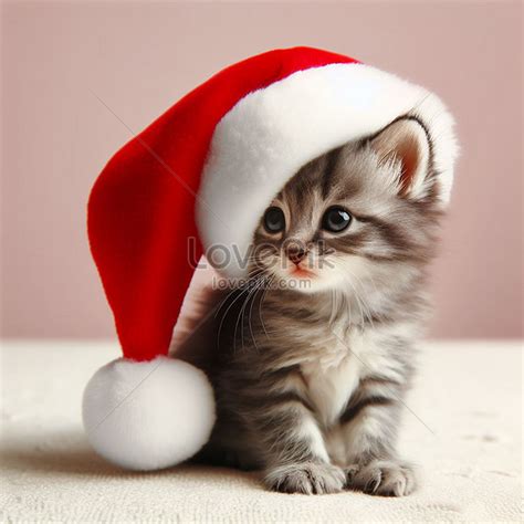 Super Cute Kitten Wearing Santa Claus Hat Picture And HD Photos | Free ...