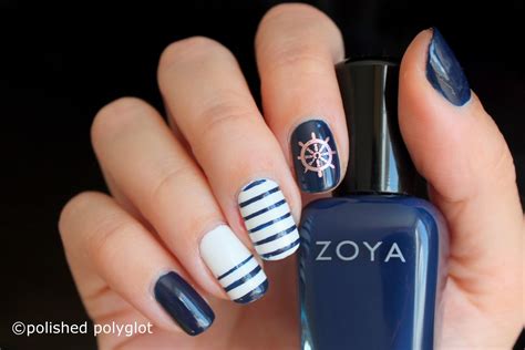 Nail art │Navy blue and white nautical nail [Nail crazies unite] / Polished Polyglot