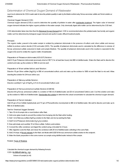 Determination of Chemical Oxygen Demand of Wastewater - Pharmaceutical ...