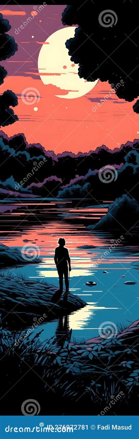 Silhouette of a Person on a Sunset Stock Illustration - Illustration of ...