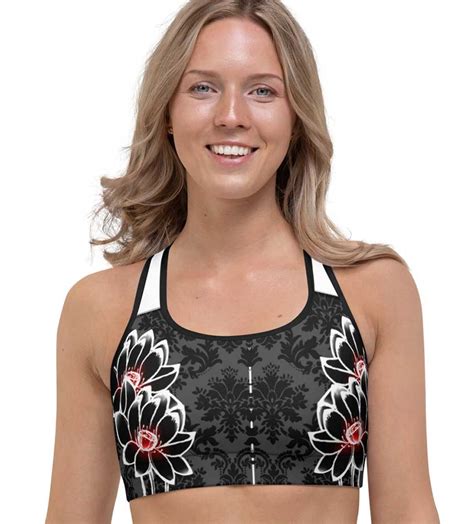 Black Lotus Flower Sports Bra - Action Curves