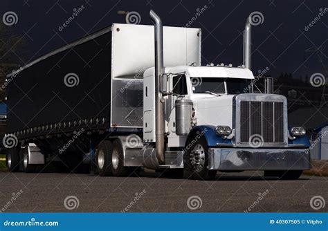 White And Blue Classic Semi Truck Stock Photo - Image: 40307505