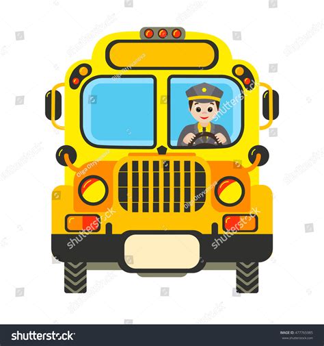 Cartoon Yellow School Bus Driver Isolated: vector de stock (libre de ...