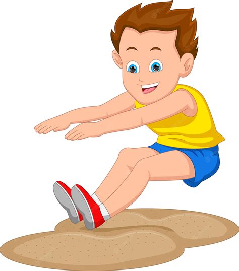 Cartoon boy long jump | Premium AI-generated vector