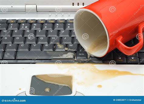 Coffee Spill on a Laptop Computer Keyboard Stock Image - Image of insurance, coffee: 24853871