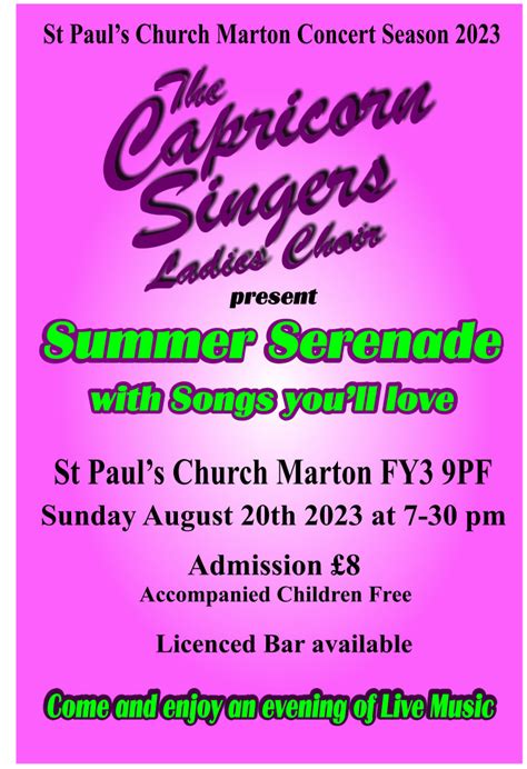 Sunday 20th August 2023 - Concert - The Capricorn Singers