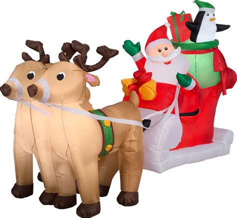 Airblown Inflatables 8 ft. Gemmy Airblown Inflatables Santa with Sleigh and Reindeer Scene ...