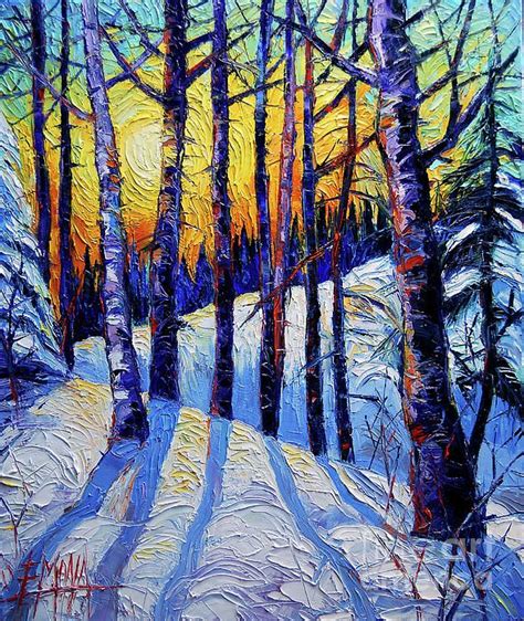 Winter Woodland Sunset~by Mona Edulesco Modern Impressionism Palette Knife Oil Painting Winter ...