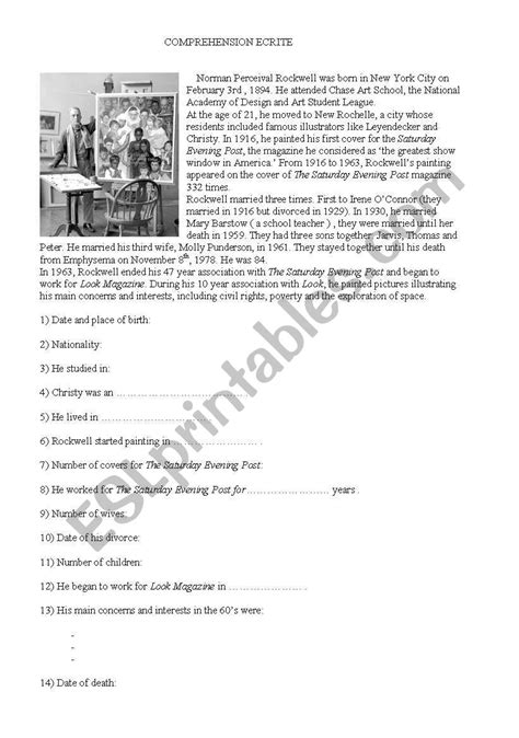 norman rockwell´s biography - ESL worksheet by jmlec