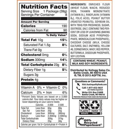 Peanut Butter Crackers Nutrition Label - Trovoadasonhos