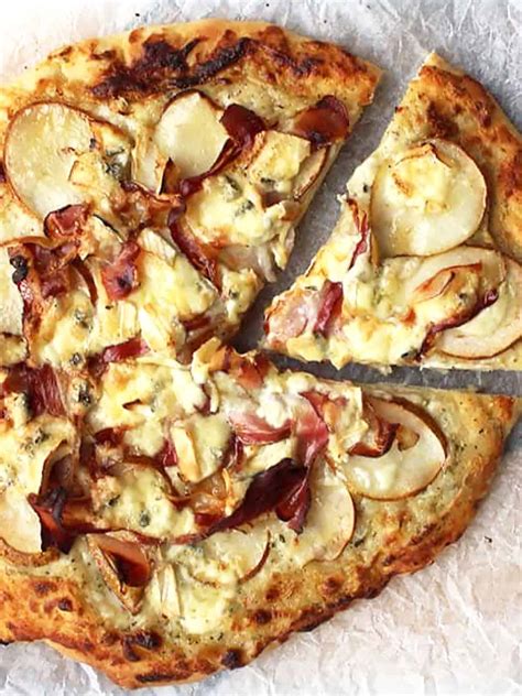 White Pizza Recipe with Pear, Blue Cheese and Pancetta - Slow The Cook Down