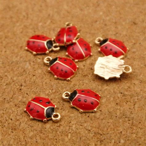 Wholesale 10PCS DIY Jewelry Gold Tone Red Enameled Ladybug Alloy Charms ...