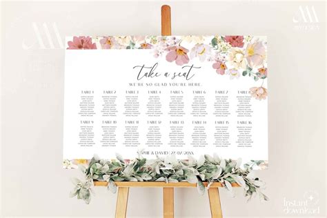 Floral Wedding Seating Chart Sign Template Table Seating - Etsy