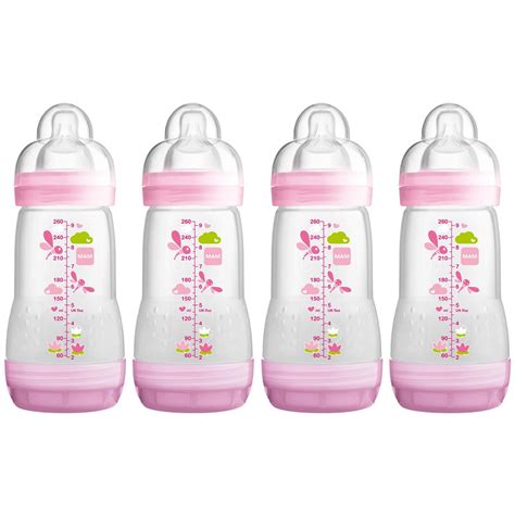MAM Anti-Colic 260ML Bottle 4 pack in Pink Kiddicare.com | Baby bottles, Toddler bottles, Best ...