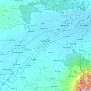 Jombang topographic map, elevation, terrain