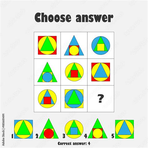 Choose correct answer, IQ test with colorful geometric shapes for ...