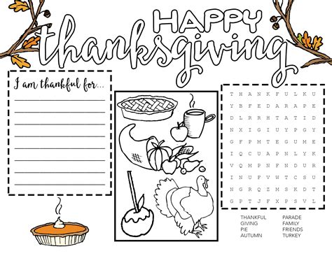 Free Printable Printable Thanksgiving Placemats - Printable Word Searches