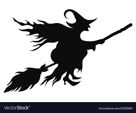 Black silhouette a witch flying on broomstick Vector Image