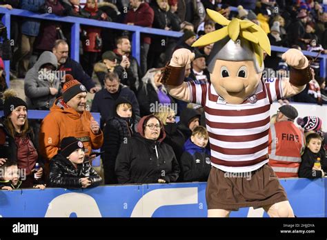 Warrington, England - 29 January 2022 - Wigan Warriors mascot celebrates during the Rugby League ...