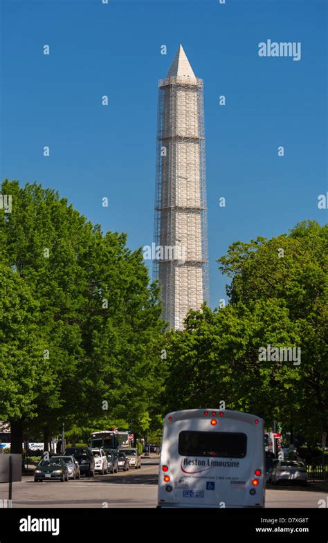 WASHINGTON, DC, USA - Washington Monument covered with scaoffolding ...