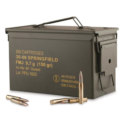 PPU M1 Garand Ammo, .30-06 Springfield, FMJ, 150 Grain, 500 Rounds with Can - cheap ammo store