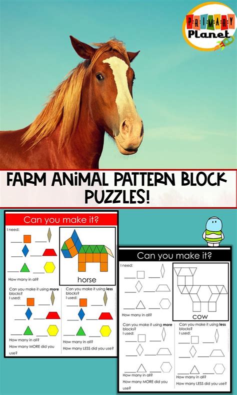 Pattern Block Mat Puzzles Farm Animals | Pattern blocks, Farm animals, Math concepts