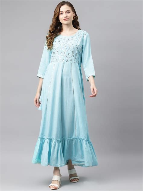 Rayon Fabric Blue Color Stitched Maxi Dress with Gota & Resham Work