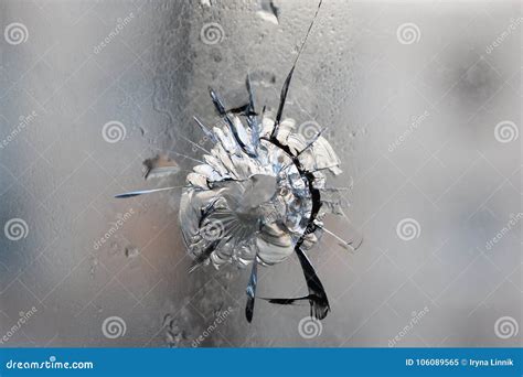 Broken Glass. Hole, Cracks In The Window From The Fragment Of The ...