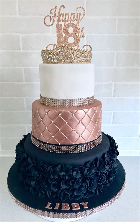 Gorgeous Rose gold and black ruffle birthday cake with a rose gold tiara (detachable and ...