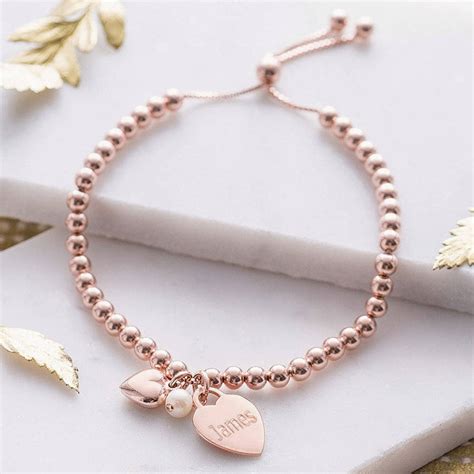 personalised 18ct rose gold ball slider bracelet by hurleyburley ...