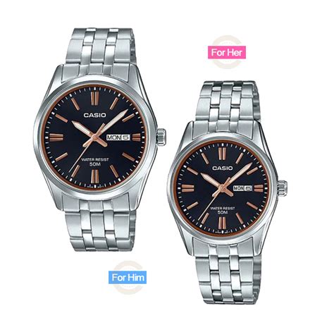 Casio Analog Black Dial Silver Stainless Steel Couple Hand Watches