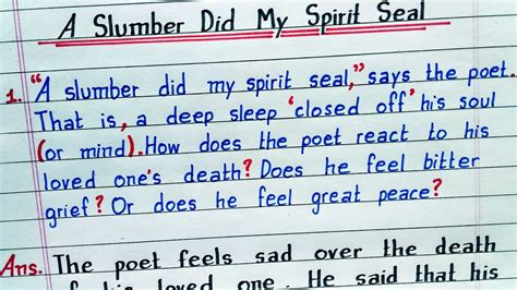 A slumber did my spirit seal says the poet. That is a deep sleep closed off his soul | Class 9 ...